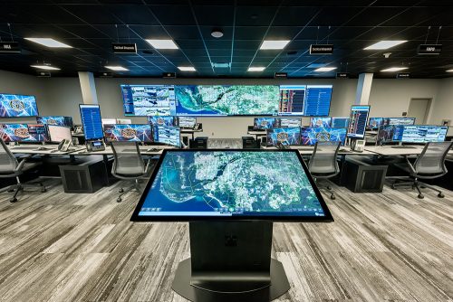 real time crime center with large touch screen in the center