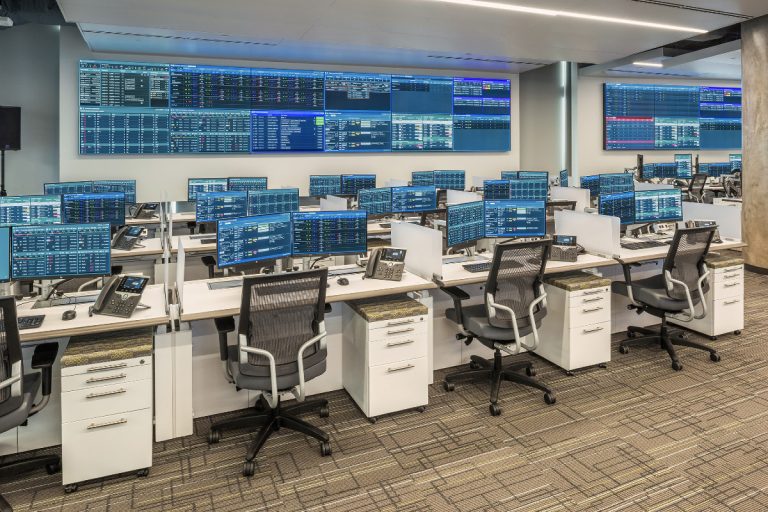 Healthcare Operations Center with video walls and consoles