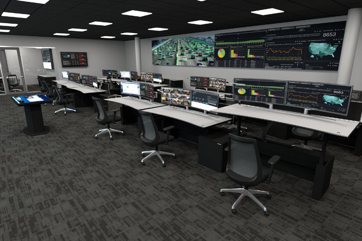 Large Real Time Crime Center with video walls and consoles
