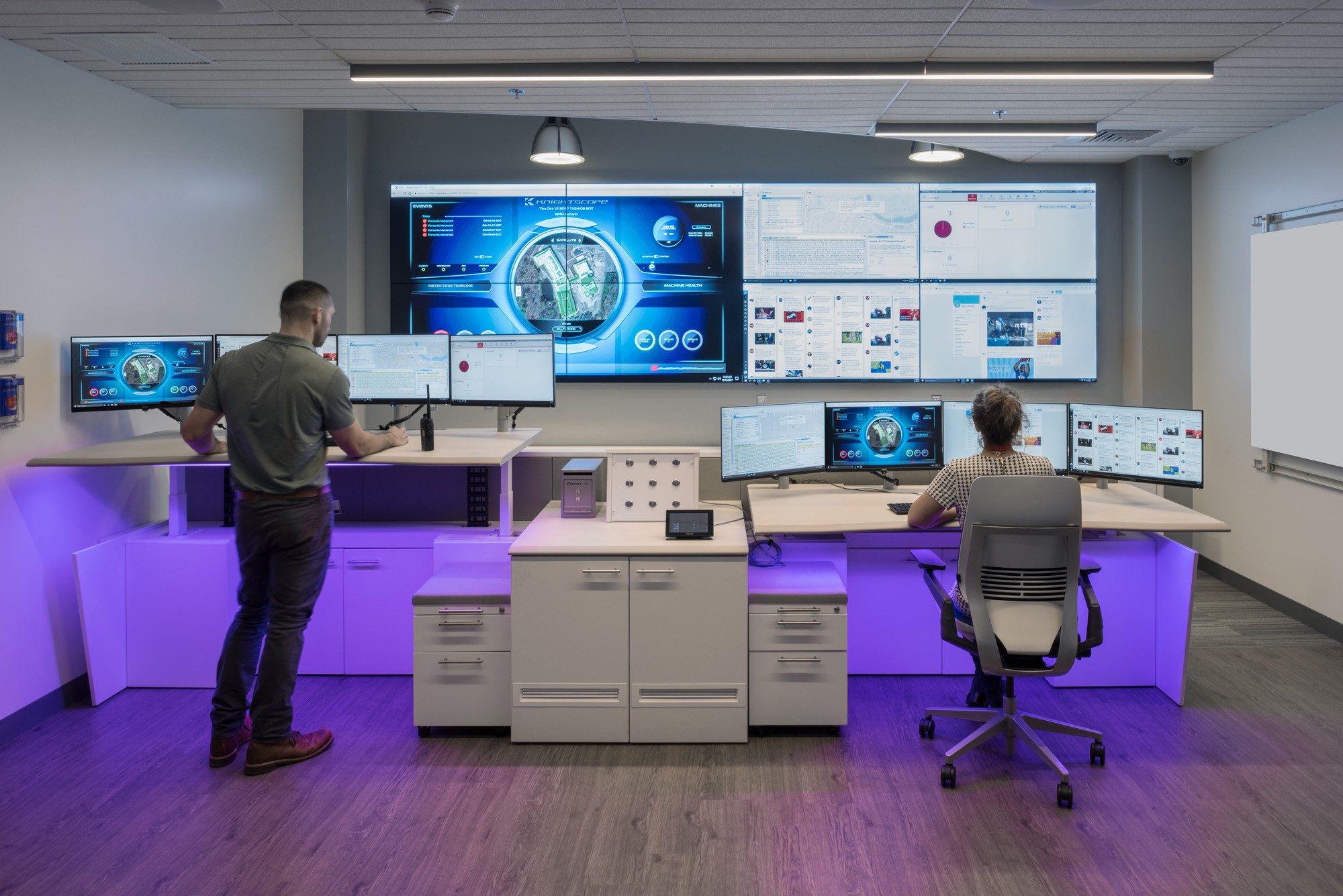 side by side sit-stand desks for operations center