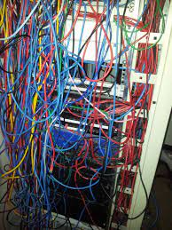 image of tabled cables on an AV rack