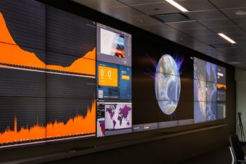 Knowledge wall video display with orange data analytics and satellite imagery for decision support