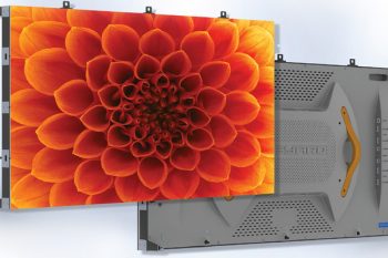 Leyard LED video wall module displaying orange dahlia flower, Best of InfoComm winner by Sound & Video Contractor
