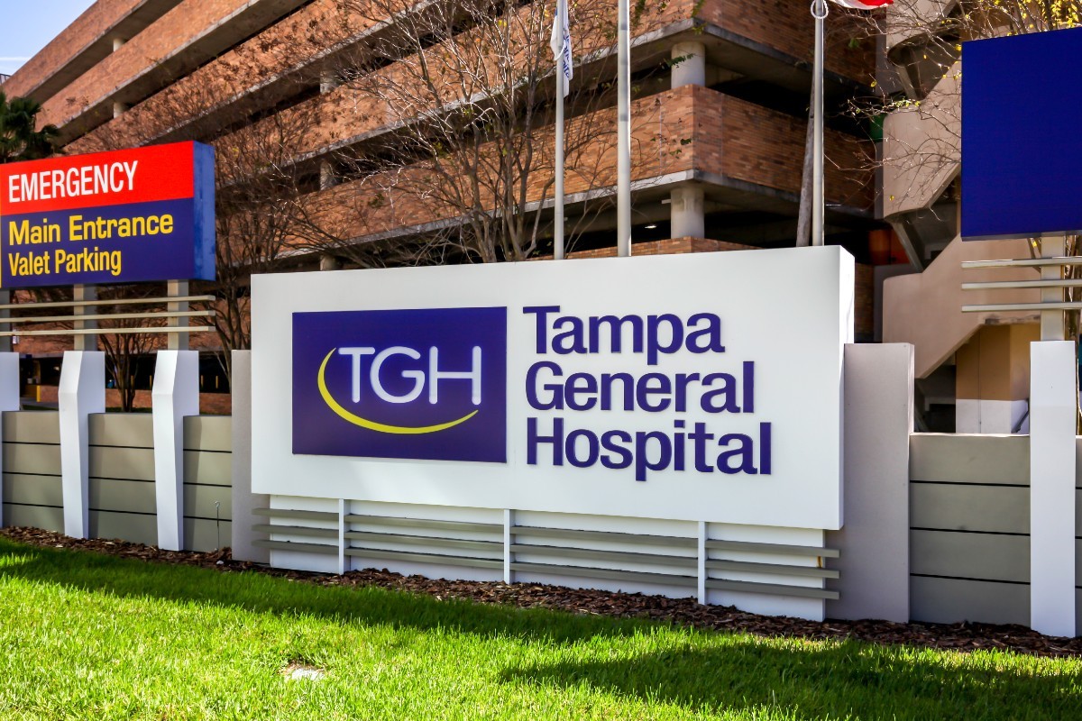 Tampa General Hospital sign outside building