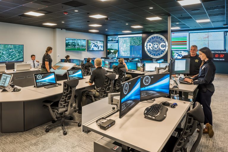 Collier County Sheriff's Office Real-Time Operations Center with user-friendly video walls and 24/7 consoles