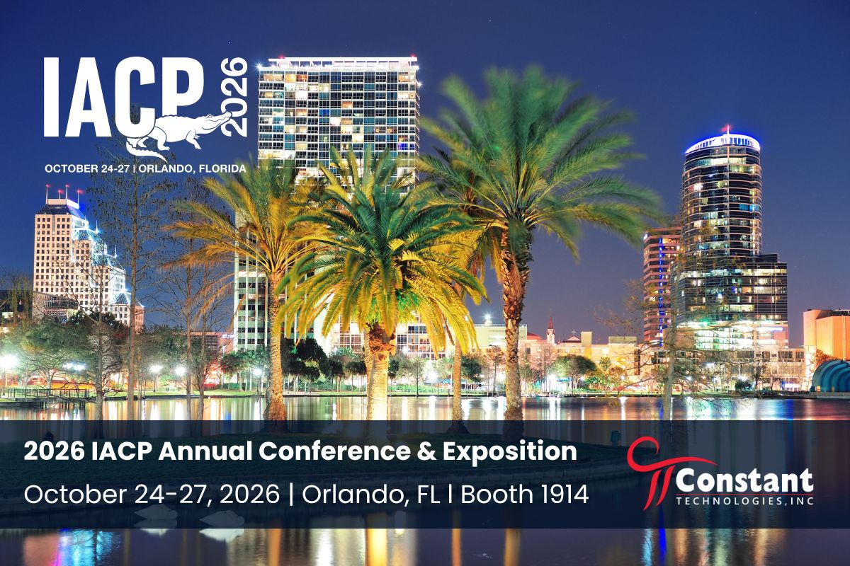 Promotional graphic for IACP 2026 Annual Conference and Exposition in Orlando, Florida, showing a nighttime city skyline with palm trees and event details including October 24–27, 2026 and Booth 1914.